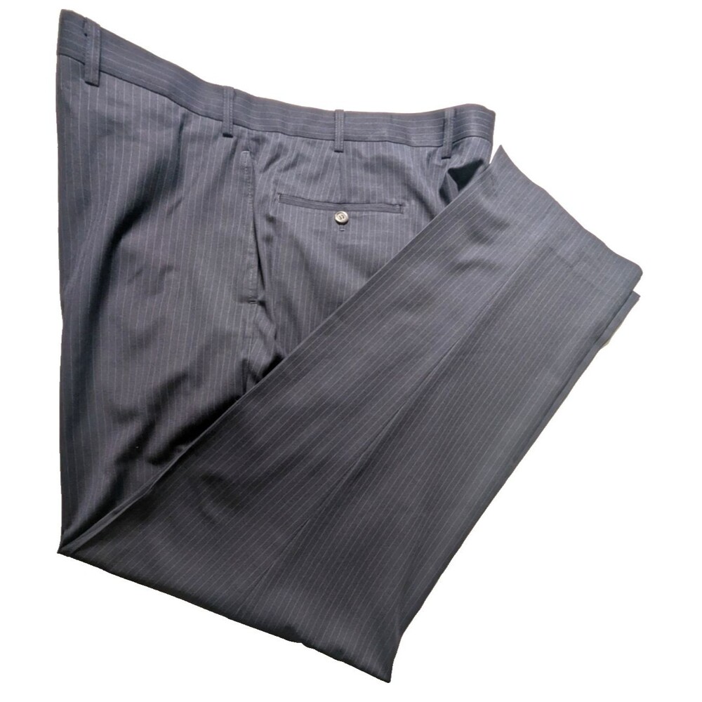 Ralph Ralph Lauren Men's Dress Pants 42x32 Navy Blue PinStripe Flat Front EXC